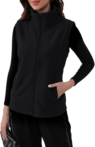 Adigau Gilet da Donna in Pile Casual Smanicato Donna Gilet con Cerniera e Tasche Elegante Termico Giacca Senza Maniche Primavera Autunno Inverno Nero S