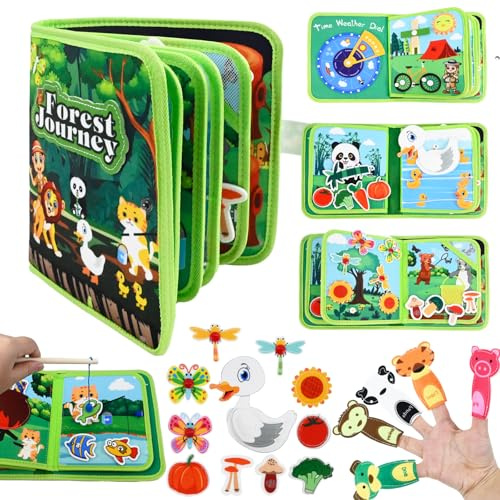 Busy Board Montessori âge 1 an, Livre Occupé de Forêt Montessori pour 1 2 3 Ans Enfants, Jouet Cadeau 20 en 1, Planche d'Activités Jouet Éducatif Préscolaire Activite pour Apprendre Motricité Fine