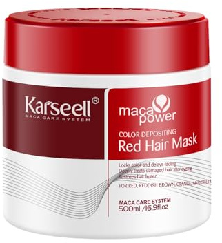 Karseell Masque Repigmentant Rouge pour Cheveux Colorés, 500 ml | Ravive les Tons Rouges Entretient la Couleur Soin Nourrissant