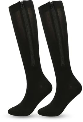 calze compressione 1 paio di calze a compressione con cerniera da donna e uomo, elastiche in nylon punta chiusa(Black,XXL)