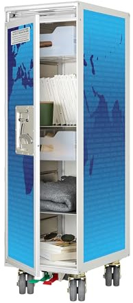 VanDeBord Airline Trolley Weltkarte, Küchenwagen mit Rollen, Büroschrank Metall, Industrial Möbel, Norm: Atlas, 103 x 30,5 x 40,5, Flugzeugtrolley, Blau, Basic