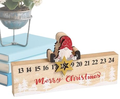 Weihnachtsdeko Countdown - Schlitten Schieber Gnom Holzkalender beidseitig mit 24 Zahlen, Countdown Dekoration, Winter Ornament