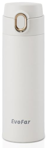 EVOFAR Trinkflasche Edelstahl 500 ml, auslaufsichere Thermosflasche, Wasserflasche Kohlensäure geeignet, Trinkflasche spülmaschinenfest für Sport, Fitness, Outdoor, BPA-frei, 12H Heiß & Kalt (Weiß)