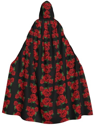 BLWSLC Mantello con cappuccio con stampa gotica rosa per Halloween, costume da palcoscenico per adulti, senza cerniera, adatto per cosplay in maschera
