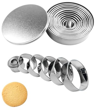 CULEB 12 Pezzi Coppapasta Rotondo,Formine per Biscotti in Acciaio Inossidabile,Coppapasta Tondi,Stampo per Biscotti Fondente con Scatola per Pasticceria Ciambelle Fudge Mousse Torta