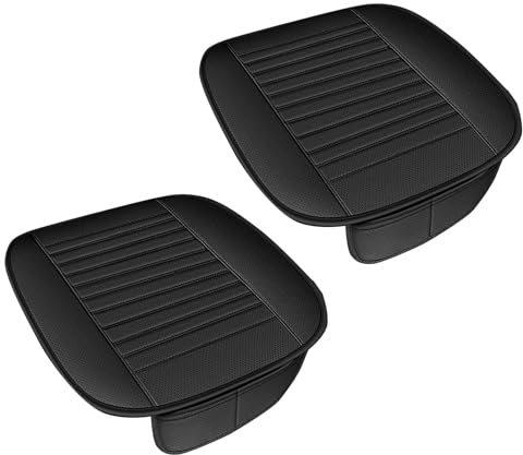 Naapesi 2 Stück Sitzkissen Auto 49x47cm, Atmungsaktiv Auto Sitzauflagen aus Leder & Baumwolle, Autos Sitzkissen Leicht zu Reinigen, rutschfest Sitzauflagen Vordersitze für Ganzjahreskomfort (Schwarz)