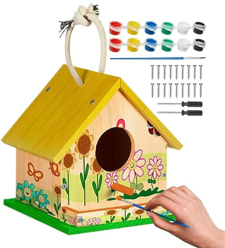 Set da Costruzione Casetta per Uccelli in Legno,Kit Educativo Pratico Fai da Te per Bambini | Casetta in Legno per Uccelli da Dipingere per Bambini,per Famiglie, Scuola, Campeggio, Primavera, Estate