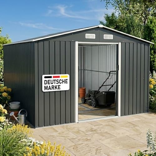 BRAST Gerätehaus Geräteschuppen Metall | TÜV geprüft | viele Größen | 163x89x180-278x323x192cm | Pultdach Satteldach | Gartenhaus mit Schiebetür | Anthrazit | wetterfest wasserdicht | 278x195x192cm