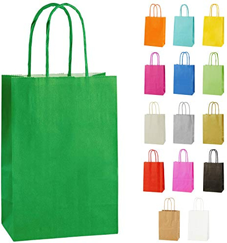Thepaperbagstore 15 Green x Small Paper Bags with Twist Handles 14x21x8cm | colour recyclable kraft, ideal for sweets, favours, gifts, weddings, birthdays, parties and events