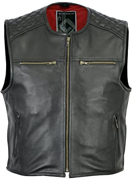 BOSmoto Herren Lederweste komplett aus Rindsleder, Bikerweste, Rockerweste, Clubweste, Lederkutte, Kutte (XL)