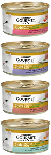 Purina Gourmet Gold-Mousse mit feuchtem Gemüse, Katze, Lamm, Ente, Trot, Kabeljau, 96 Dosen à 85 g