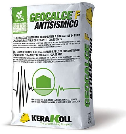 Kerakoll GEOCALCE F ANTISISMICO geomalta strutturale traspirante grana fine specifica nei sistemi certificati rinforzo strutturale miglioramento e adeguamento sismico 25 kg