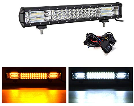 SKYWORLD 17 Zoll LED Arbeitsscheinwerfer Bar, 252W Triple Reihe Zusatzscheinwerfer Spot Flood Combo weiß & bernsteinfarben Strobe LED Offroad Lichter mit Kabelbaum für UTV ATV SUV LKW Traktor