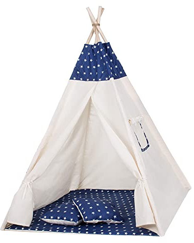 SPRINGOS Kinderzelt Kinder Tipi Zelt Bodenmatte Kissen Baumwolle 160x120x100 cm Kinderspielzelt