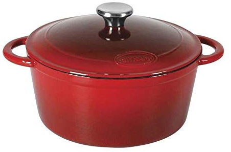 Sitram 710842 Cocotte Tradifonte ronde en fonte d'acier émaillée 2,5 Litres Ø21 cm - Extérieur rouge, intérieur blanc - bouchon en inox - toutes sources de chaleur y compris induction et four