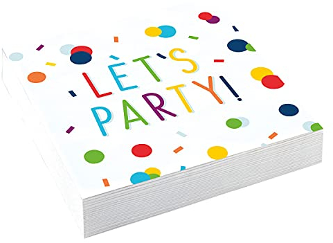 Amscan 9906347 - Servietten Konfetti Let´s Party, 20 Stück, 25 x 25 cm, Mundtuch, Tischdekoration, Geburtstag