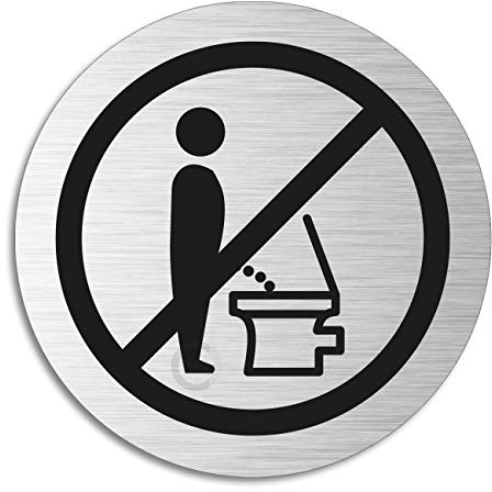 Schild Bitte setzen Ø 75 mm Toilettenschild aus Aluminium gebürstet Edelstahloptik Nr.8474-K