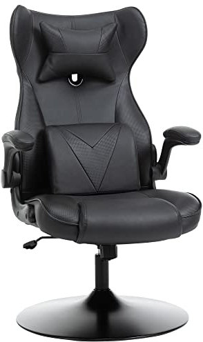 Vinsetto Fauteuil Gaming Fauteuil de Bureau Gaming Base Ronde métal pivotante 360° Hauteur réglable Coussins intégrés revêtement synthétique Noir