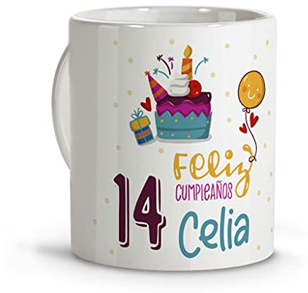 LolaPix Taza con nombre. Tazas personalizadas. Tazas desayuno originales. Varios diseños. CUMPLEAÑOS FELIZ