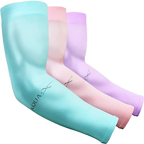 beister 6/3 paia di manicotti rinfrescanti per braccia, protezione UV, unisex, protezione solare lunga, per ciclismo (taglia unica, 3 paia (viola/blu/rosa))