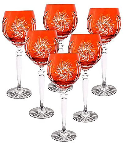 CRISTALICA Weinglas Weinkelch Römer Glas orange Schleuderstern 6er Set 300ml
