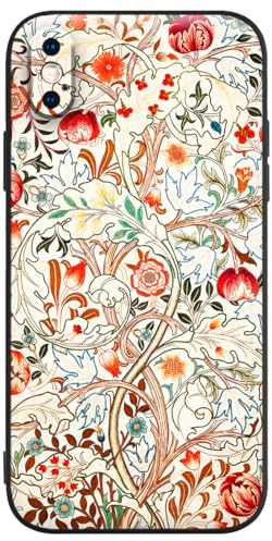 Berkin Arts Compatible with iPhone X Case/iPhone XS Case Premium Silicone Cover Patterns Design Cute Red Pink Flower Women Soft Shockproof Slim Come with Screen Protector (William Morris-Acanthe)