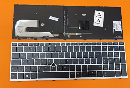 T-ProTek DEUTSCHE-Tastatur Black Silver Frame Trackpoint Beleuchtung kompatibel für HP EliteBook 850 G5 (4BC93EA)