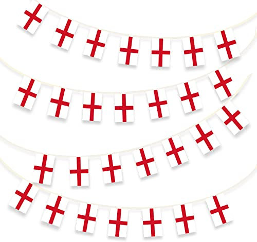 AKH® England Bunting | 7.2m / 24ft | Fabric St George Cross Bunting | Double Sided Printed 24pcs England Flags | England Bunting for St George's Day Celebrations World Cup Football Party Decorations