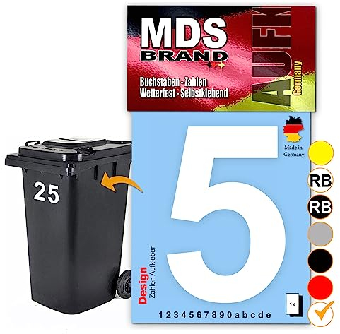 MDS Brand Design 15cm Zahlen Aufkleber Selbstklebende Klebezahlen für Briefkasten, Mülltonne & Hausnummeren Aufkleber für Außen & Innen, D-15 (5, Weiß)