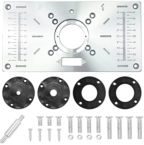 BIGP Placa de inserción de mesa de fresadora de aluminio, Placa De Inserción De Mesa De Peoncillo Multifuncional, Placa De Fresado DIY Con 4 Anillos Y Tornillos (Negro)