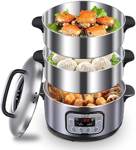 Vaporera eléctrica para Alimentos, Cesta apilable de 3 Niveles para Verduras con Temporizador de Citas, vaporera Digital de Acero Inoxidable de Calor rápido de 1500 W, 12,5 l