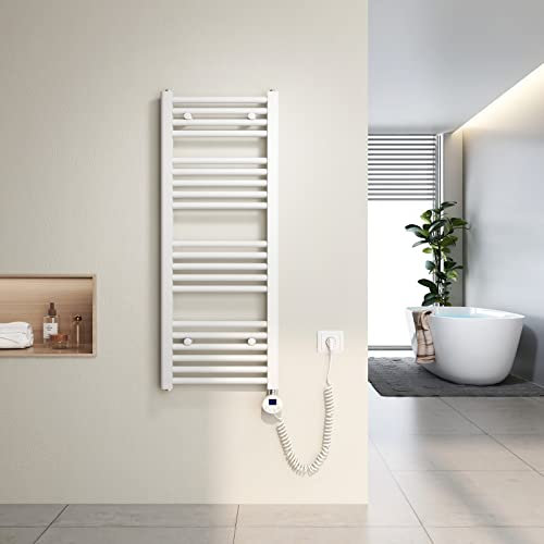 Heilmetz Scaldasalviette elettrico bianco 100x40 cm,Radiatore elettrico con termostato digitale e funzione Timer per asciugamani,Asciugatore elettrico per asciugamani,300 W