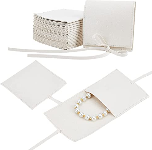 nbeads 20 Stück Mikrofaser Schmuckbeutel, 8x8 cm Armbänder Halskette Ohrringe Ringe Verpackungsbeutel Fliege Mikrofaser Schmuckbeutel Mit Schnüren für Hochzeit Süßigkeiten Geschenk Lagerung, Grau
