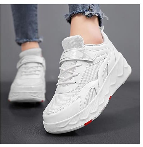 Kinder Schuhe mit Rollen Rollschuhe Turnschuhe Für Jungen Mädchen 2-in-1 Mehrzweckschuhe Sportschuhe Skateboardschuhe,White-37