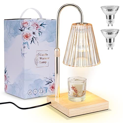 Vusddy Kerzenwärmer Lampe - Elektrische Duftkerzen-Wärmelampe - Dimmbare Wachs-Duftlampe mit Holzsockel für Zimmer, Yogaräume und Aromatherapie - Höhenverstellbar, 2H/4H/8H Timer