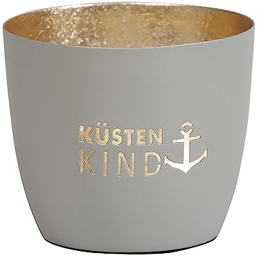 Seaside No.64 - Maritime Windlichter Baltic aus Metall mit ausgestanzten Motiven - Verschiedene Farbkombinationen für Teelichter & Stumpenkerzen in Haus und Garten (Küstenkind - grau, Gold)