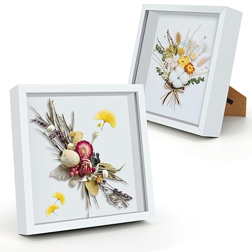 2 Piezas Marcos para Cuadros 20 * 20cm Marcos de Fotos Marcos con Profundidad 3D para Rellenar Hasta 3cm de Profundidad Marco de Madera MDF con Cristal Acrílico Irrompible Adecuado para Bodas