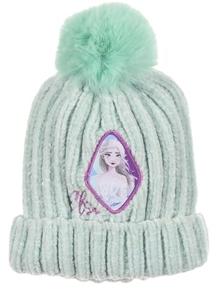 Disney ELSA Mütze für Mädchen, Wintermütze für Mädchen, Maschen Set-Mütze, Frozen Bommelmütze, Winter Accessoires für Kinder - Grün