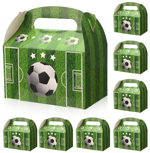 12 Stück Fußball-Party-Leckerli-Boxen, Fußball-Geschenkbox Fußball-Goodie-Bonbontüten mit Griffen für Mottoparty Kinder Sport Geburtstag Babyparty Partygeschenke Dekoration Zubehör