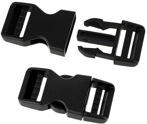 WLLHYF 2 Stück 2,5 cm Schnalle, Kunststoff Verstellbare E-förmige Schnalle Schnappverschlüsse Schnellverschluss Ersatzschnalle für Rucksack, Bauchtasche, Fallschirm (Schwarz)