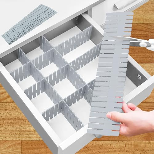 GIAK 16 PCS Drawer Dividers Adjustable Drawer Organizer White Drawer Organiser 32 x 7 cm DIY Cut at Will for Socks, Underwear, Makeup, Kitchen, Bedroom, Dresser (Blue-16)