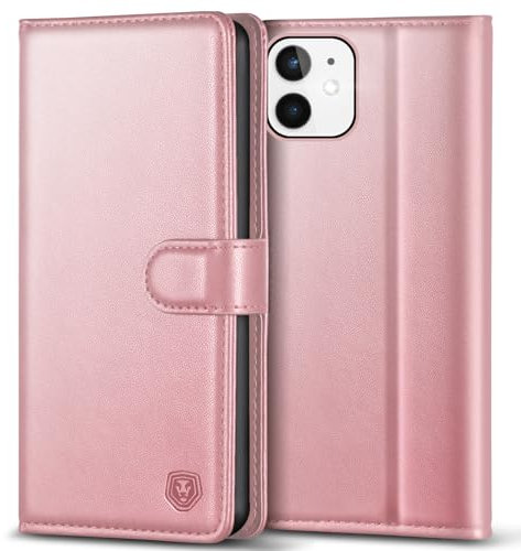 Kuafcase Compatible for iPhone 12 Mini Case with 4 Card Slots Magnetic Closure Kickstand Shockproof Protective Phone Case Compatible for iPhone 12 Mini - Rose Gold