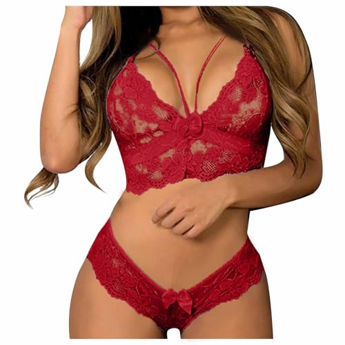 tsaChick NachtwäSche Sexy Frau GrüN Schlafanzug Damen Kurz Set Sexy Damen Schlafanzug Frauen Spitze Nachthemd Sets Dessous Satin Dessous Sexy Nachthemd Slips Schlaf Sets Sexy Slips Rot 3XL
