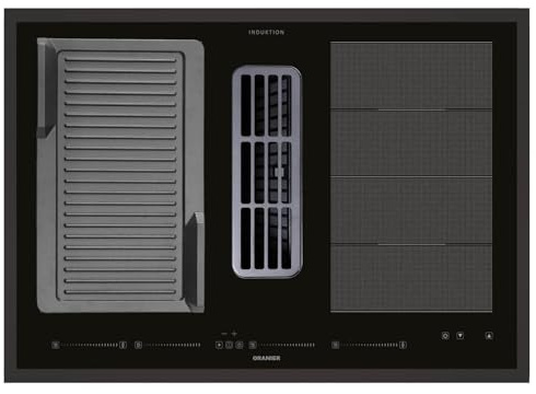Oranier Induktionskochfeld 80 cm KFA690 - Flächen-Kochfeld Abluft-Umluft Kochfeldabzug Multi-Slider - Grillplatte geriffelt & schwarzer Kochfeldrahmen