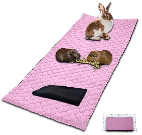 NEO SOLVO Käfigeinlage für Kaninchen und Meerschweinchen mit Abnehmbarer Fleece-Tunneldecke - perfekte Einstreu für Innenkäfige und C&C - saugfähig, wasserdicht - 140 x 70 cm - Rosa