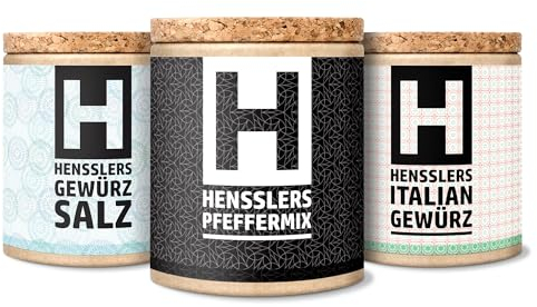 HENSSLERS 3er Starter-Set Salz, Pfeffer & Italian Gewürz – Gewürz-Salz, Pfeffer-Mix & italienische Gewürzzubereitung in Top-Qualität