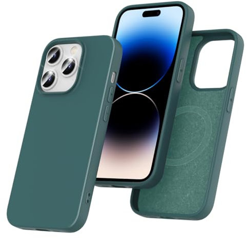 Garegce Magnetic Silicone Case for iPhone 14 Pro 6.1-Inch, Compatible with MagSafe Wireless Charging, Liquid Silicone Phone Case Cover Shockproof iPhone 14 Phone Case Soft Slim, Dark Green
