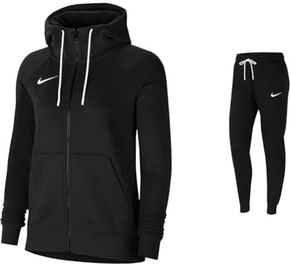 Nike Damen Nk FLC Park20 Fz Hoodie Sweatshirt, Black/White/White, M EU & Damen Park 20 Hose, Schwarz/Weiss Weiss, M EU