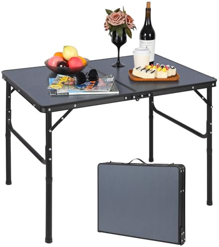 REDCAMP Table pliante réglable en hauteur - Table de camping légère et portable - Cadre en aluminium - Pour extérieur et intérieur - Pique-nique - 3 pieds - Noir