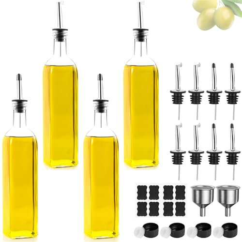 Bouteille d'huile d'olive en verre avec entonnoir, couvercle anti-ternissement et étiquette, 500 ml, pour cuisine et barbecue, transparente, 500 ml